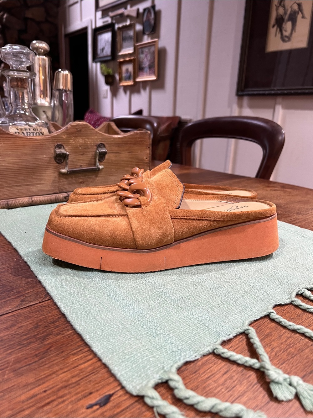 Naked Feet Elect Suede Mules in Camel